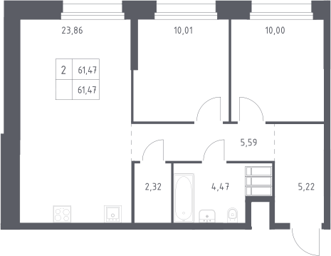 3-комн., 61.47 м², 18/23 этаж, ЖК «Тропарево Парк»