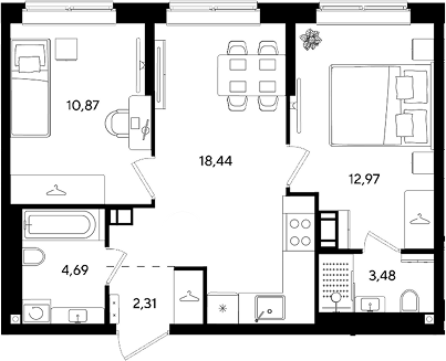 3-комн., 52.76 м², 3/8 этаж, ЖК «Парк Победы 3»