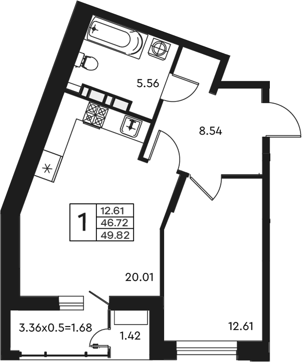 1-комн. квартира, 46.72 м² в ЖК Эндемик — фото 2