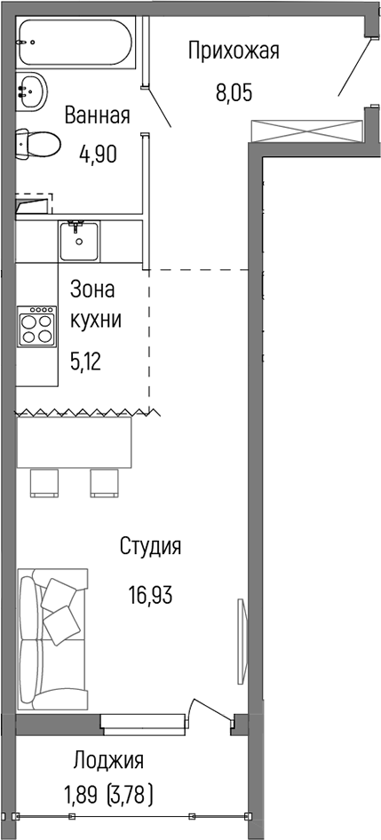 Студия, 35 м², 2/9 этаж, ЖК «Рига Хиллс»