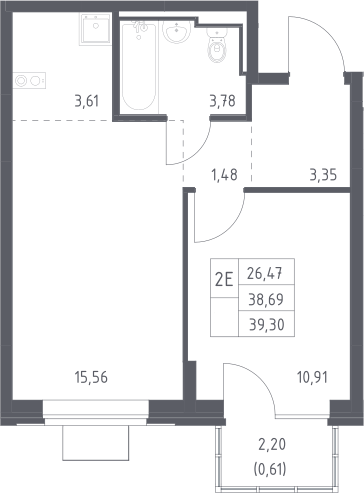 2-комн., 38.69 м², 10/12 этаж, ЖК «Богдановский лес»