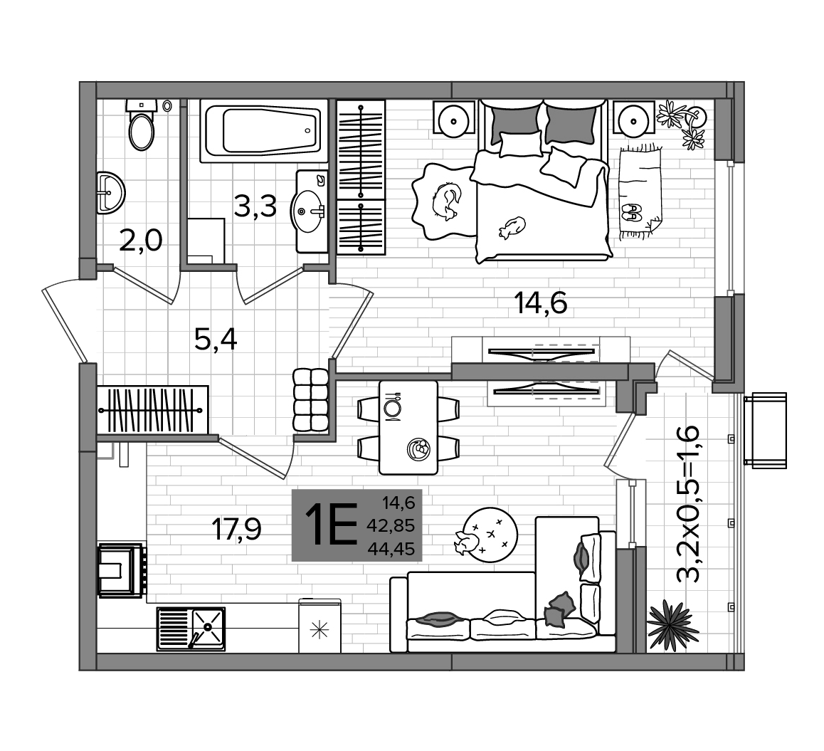 2-комн. квартира, 42.85 м² в ЖК Сармат — фото 2