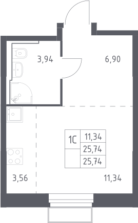Студия, 25.74 м², 8/24 этаж, ЖК «Квартал Строгино»