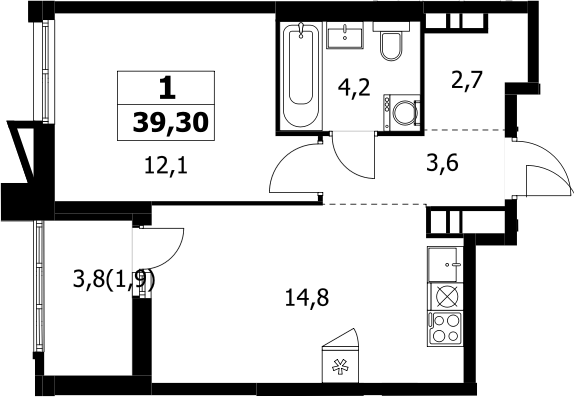 1-комн., 37.4 м², 10/17 этаж, ЖК «Прокшино»