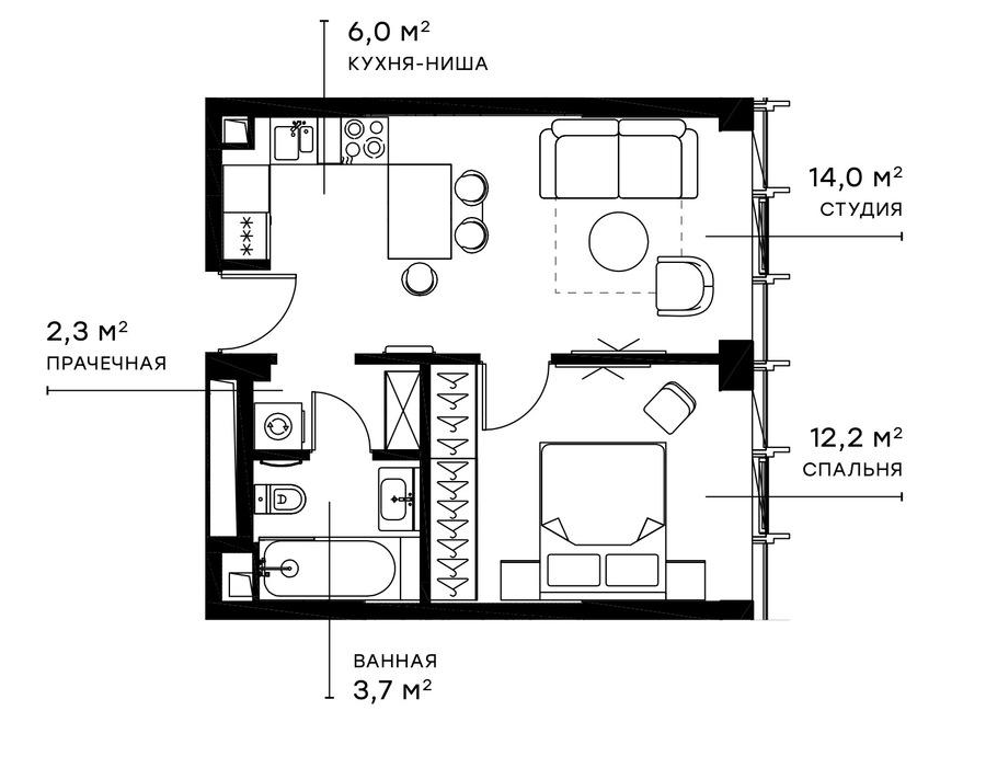 2-комн., 38.2 м², 3/36 этаж, ЖК «Симфония 34»