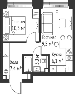 2-комн., 36.3 м², 23/59 этаж, ЖК «СЕТ»