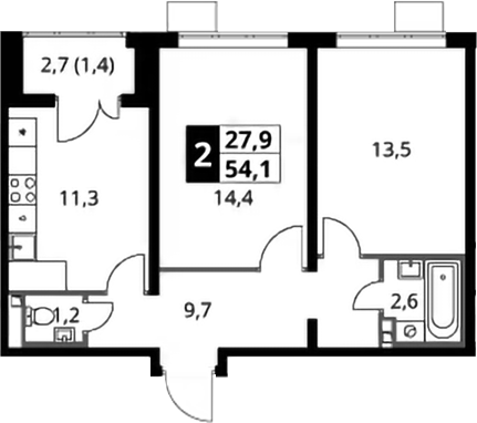 2-комн., 52.7 м², 16/24 этаж, ЖК «1-й Донской»
