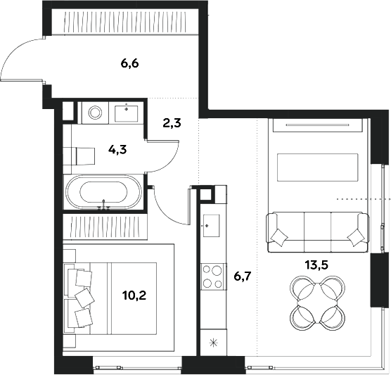 2-комн., 43.6 м², 24/30 этаж, ЖК «АЛИА»