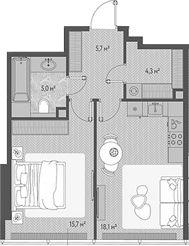 2-комн., 48.8 м², 52/90 этаж, ЖК «ОНЕ»
