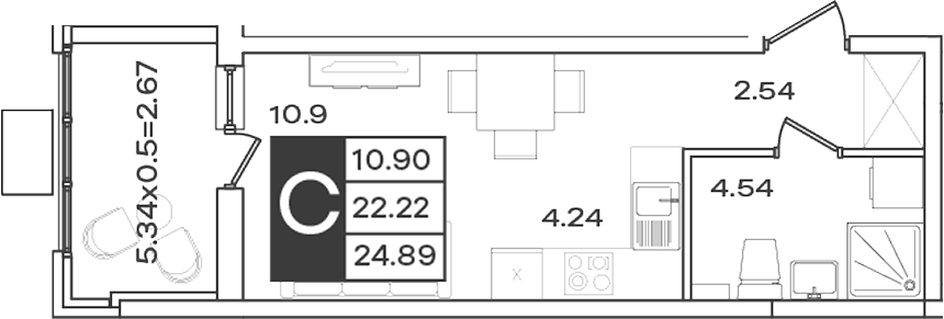 Студия, 22.22 м², 2/18 этаж, ЖК «Сюжеты»