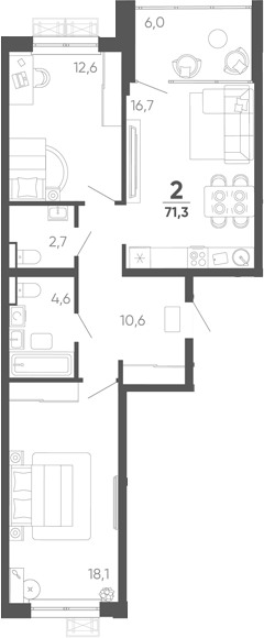2-комн. квартира, 65.3 м² в ЖК Барса — фото 2