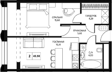 2-комн. квартира, 46.8 м² в ЖК АКСИС Центр — фото 2