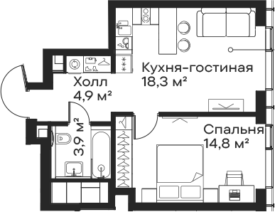 1-комн., 41.9 м², 55/59 этаж, ЖК «Сити Бэй»