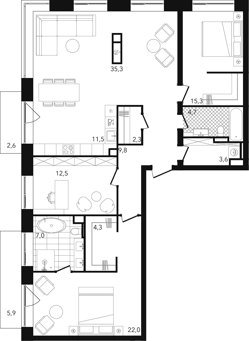 4+ комнаты, 128.38 м², 26/26 этаж, ЖК «Репаблик»