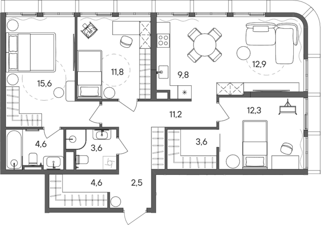 4+ комнаты, 92.5 м², 13/28 этаж, ЖК «СТОУН Сокольники»