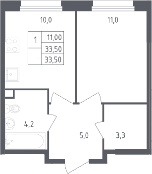1-комн., 33.5 м², 1/17 этаж, ЖК «Ольховый квартал»