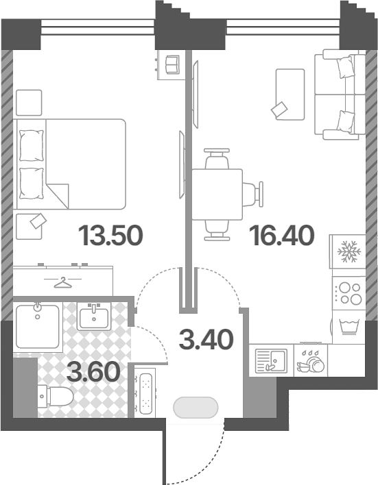2-комн., 36.9 м², 11/14 этаж, ЖК «Обручева 30»