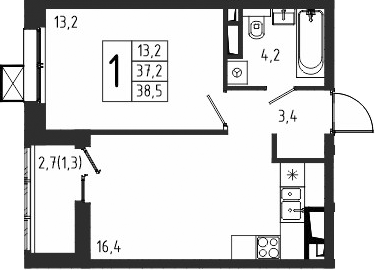 1-комн., 37.2 м², 10/10 этаж, ЖК «Берег»