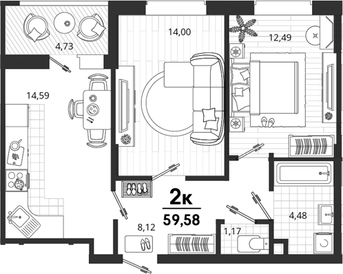 2-комн., 54.85 м², 18/18 этаж, ЖК «Родные Просторы» — фото 2