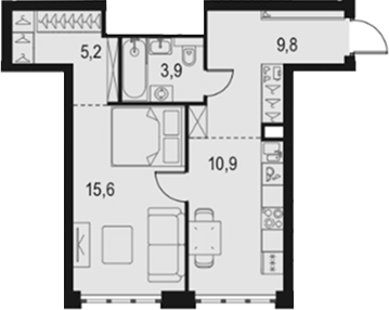 1-комн., 45.4 м², 40/67 этаж, ЖК «Левел Южнопортовая»