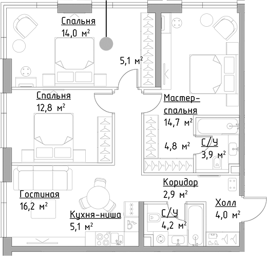 4-комн. Левел Павелецкая Сити
