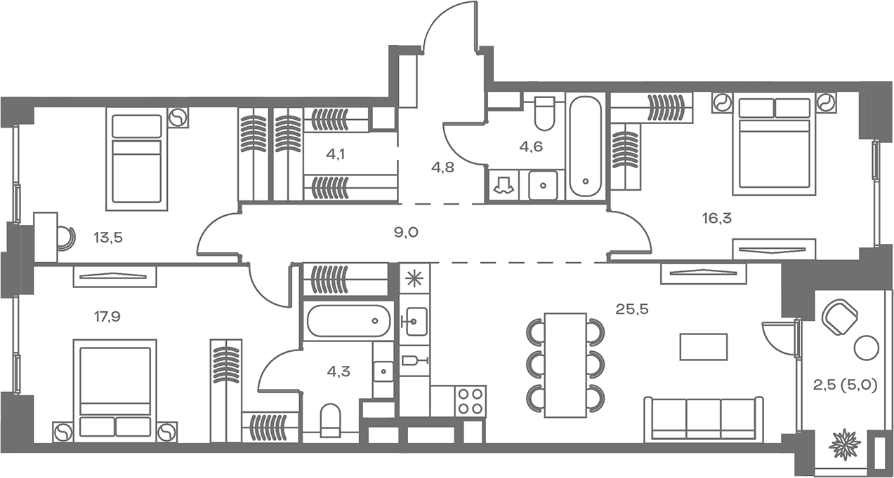 4+ комнаты, 100 м², 7/8 этаж, ЖК «СОУЛ»