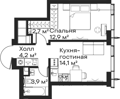 2-комн., 37.8 м², 50/59 этаж, ЖК «Сити Бэй»