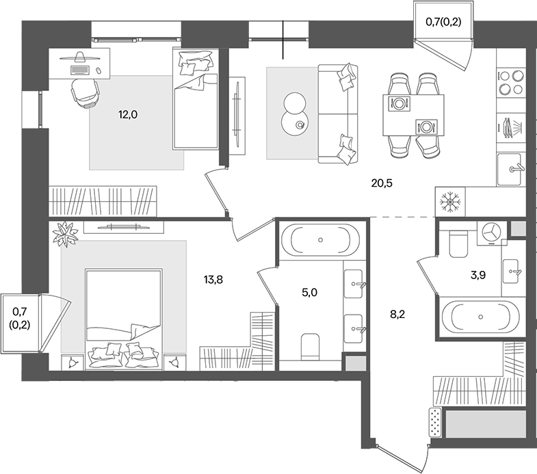 3-комн., 63.4 м², 9/11 этаж, ЖК «Пейв»