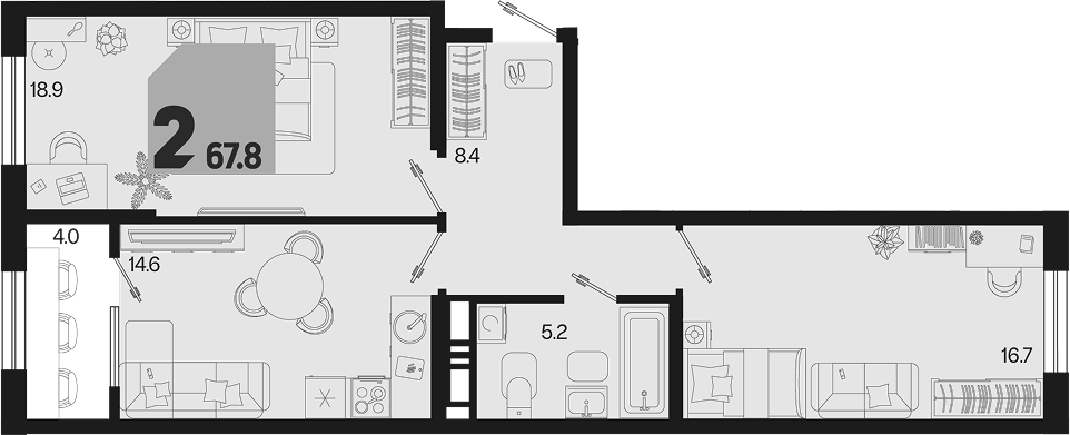 2-комн. квартира, 63.8 м² в ЖК Первое место — фото 2
