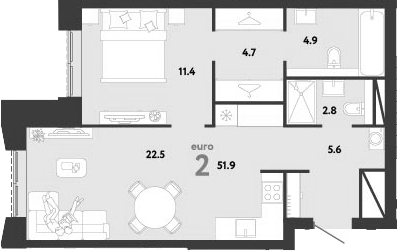 2-комн., 51.9 м², 10/29 этаж, ЖК «Страна.Заречная»