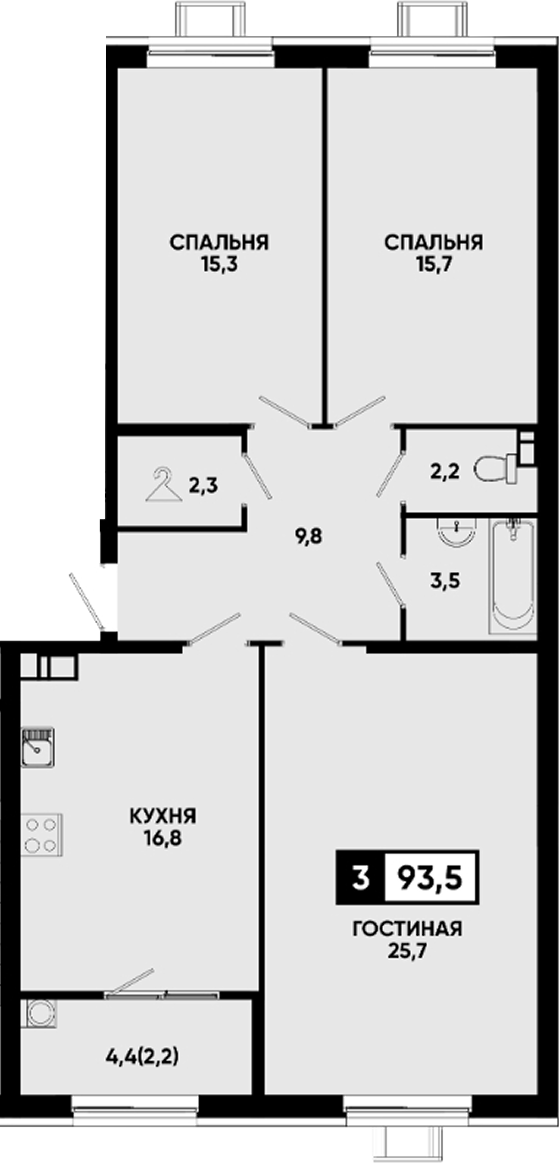 3-комн. Квартал на курорте Моя Легенда