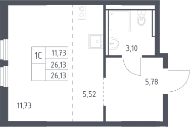 Студия, 26.13 м², 11/17 этаж, ЖК «Пригород Лесное»