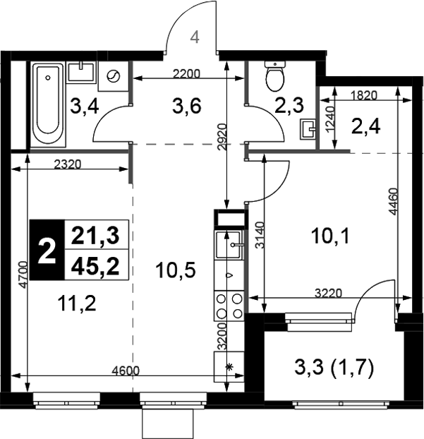 2-комн., 43.5 м², 8/8 этаж, ЖК «1-й Химкинский»
