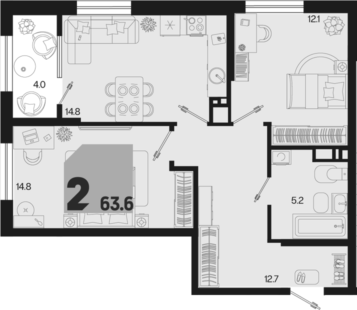 2-комн. квартира, 59.6 м² в ЖК Первое место — фото 2