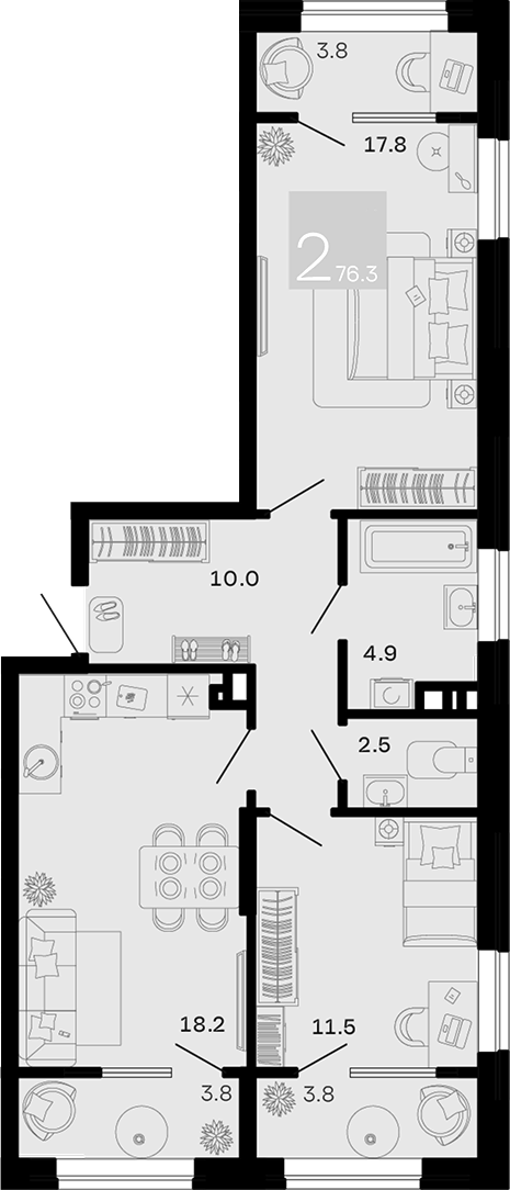 2-комн. квартира, 64.9 м² в ЖК Хозяин Морей — фото 2