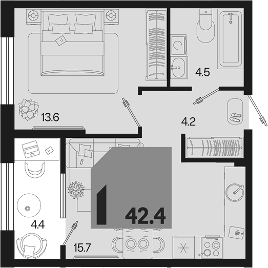 1-комн. квартира, 38 м² в ЖК Первое место — фото 2