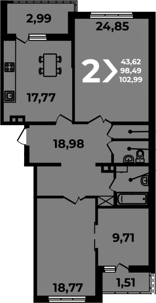 3-комн. квартира, 98.49 м² в ЖК Аксиома — фото 2