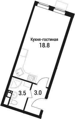 Студия, 25.3 м², 2/5 этаж, ЖК «Дом в Малаховке»