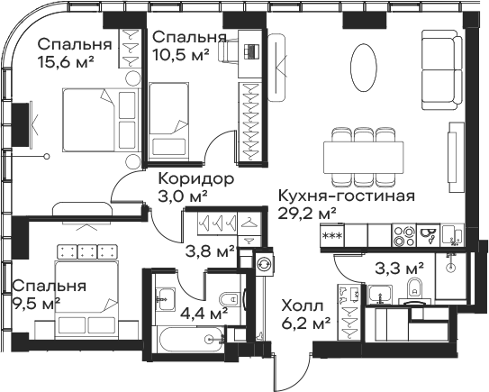 4+ комнаты, 85.5 м², 29/59 этаж, ЖК «Сити Бэй»