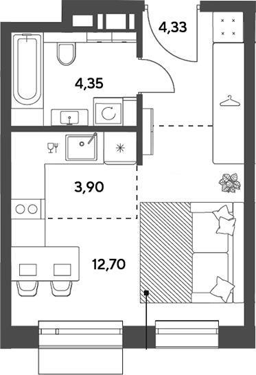 Студия, 25.28 м², 9/9 этаж, ЖК «Публицист»