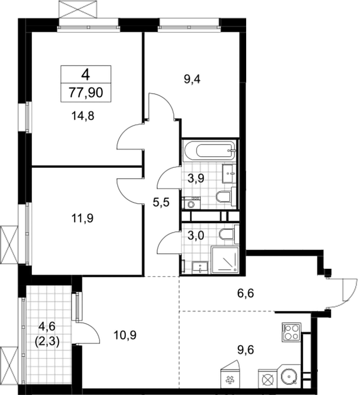 4+ комнаты, 75.6 м², 17/17 этаж, ЖК «Скандинавия»