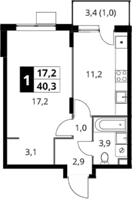 1-комн., 39.3 м², 17/17 этаж, ЖК «1-й Шереметьевский»