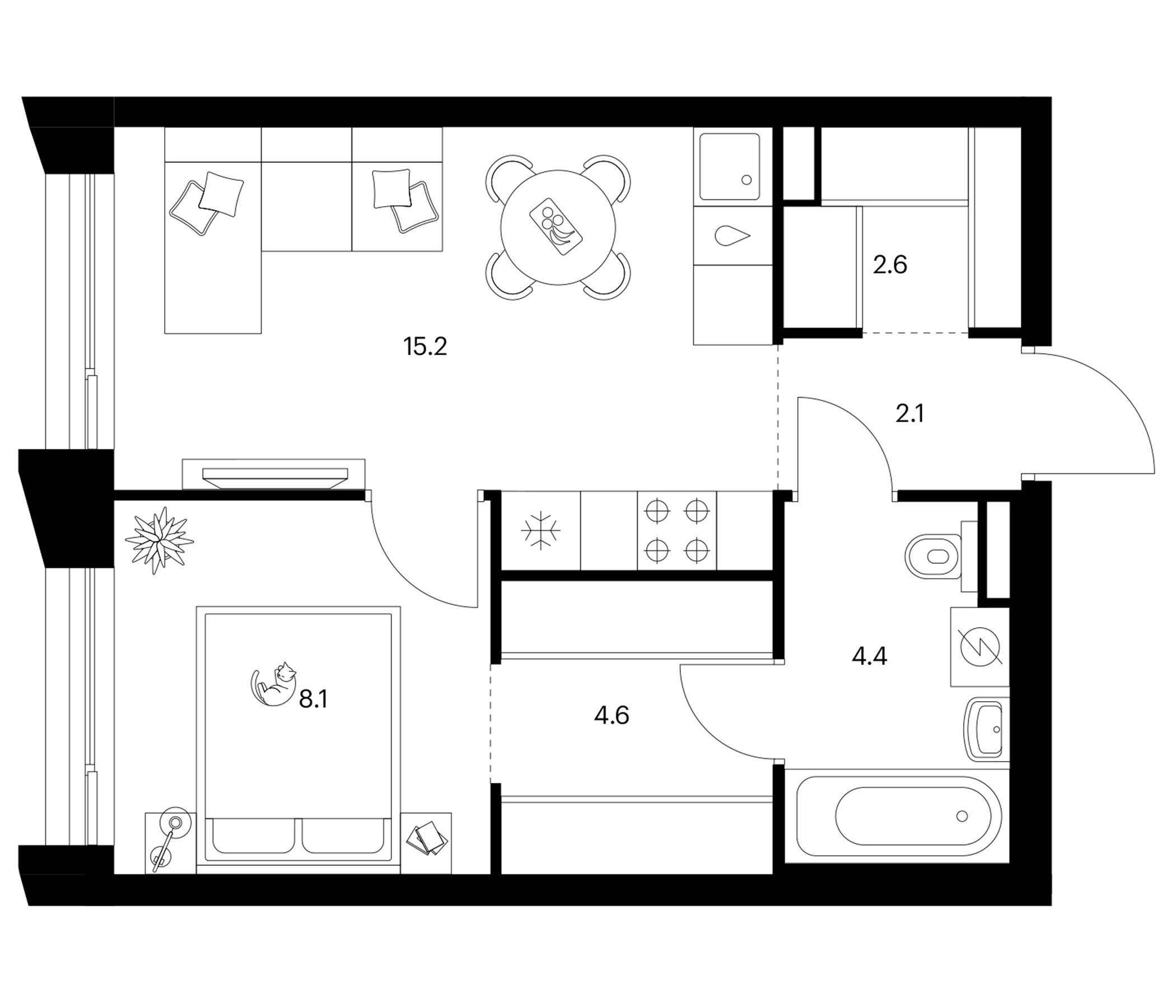 1-комн., 37 м², 28/28 этаж, ЖК «Зеленый парк»