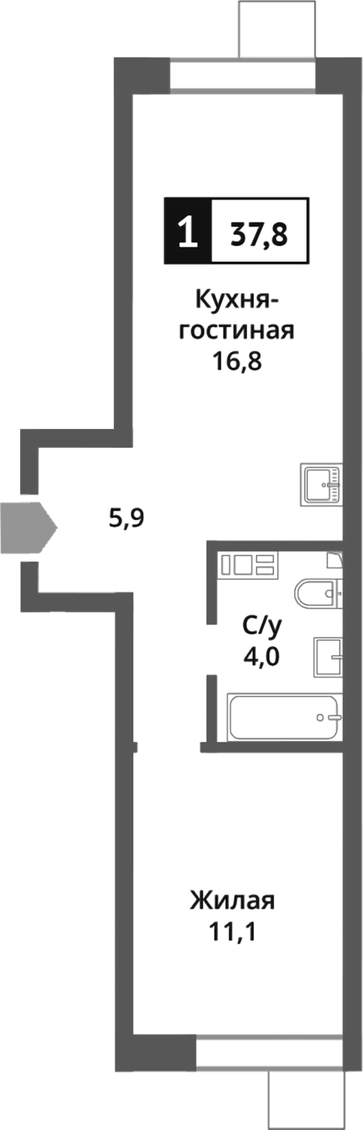 2-комн., 37.8 м², 4/6 этаж, ЖК «Никольский квартал Отрада»