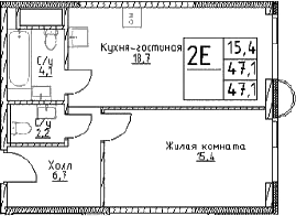2-комн., 47.1 м², 18/29 этаж, ЖК «Наметкин Тауэр»