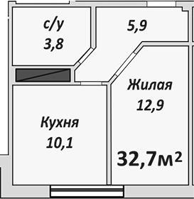 1-комн., 32.7 м², 3/9 этаж, ЖК «Европейский»