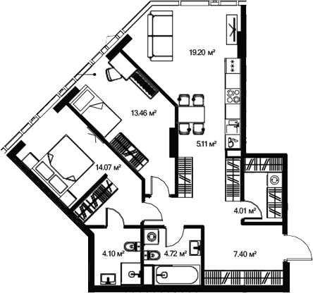 3-комн., 76.42 м², 28/47 этаж, ЖК «Джойс»