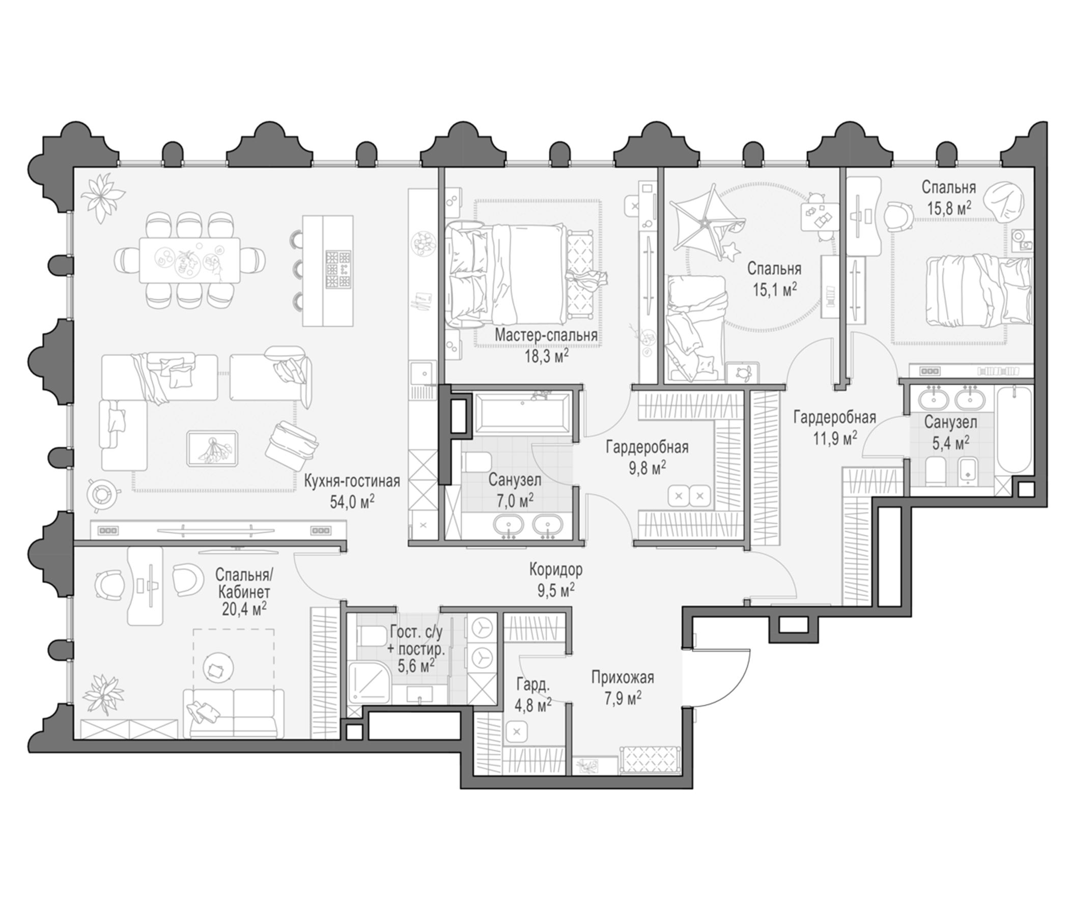 4+ комнаты, 186.9 м², 7/12 этаж, ЖК «Клубный квартал Фрунзенский»