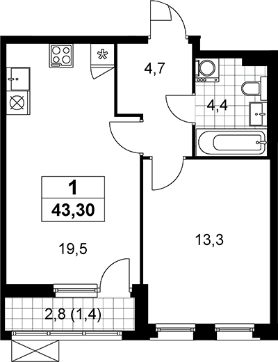 2-комн., 41.9 м², 2/10 этаж, ЖК «Прокшино»
