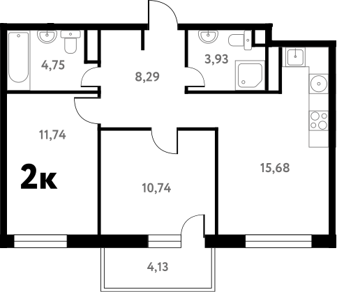 2-комн., 55.3 м², 16/17 этаж, ЖК «Южное Пушкино»